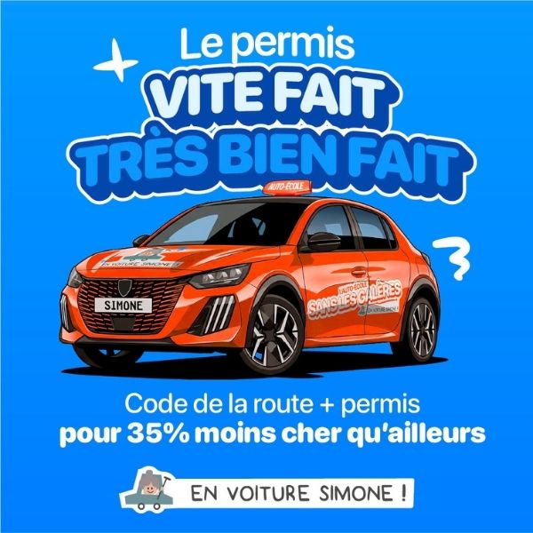 Le permis vite fait très bien fait, 35% moins cher grâce au partenariat de l'ESGRH avec En Voiture Simone